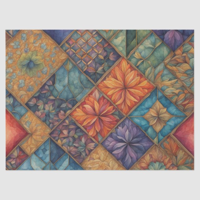 Vibrant Boho Quilted Floral Seidenpapier (Vorderseite)