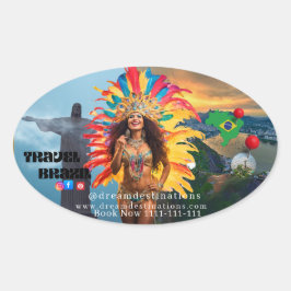 Vibrant Brazilian Carnival Design Travel Agency Ovaler Aufkleber