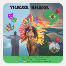 Vibrant Brazilian Carnival Design Travel Agency Quadratischer Aufkleber