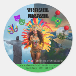 Vibrant Brazilian Carnival Design Travel Agency Runder Aufkleber