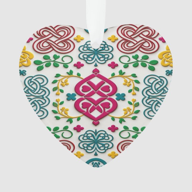 Vibrant Celtic Heart & Knot Floral Symphony Ornament (Vorderseite)
