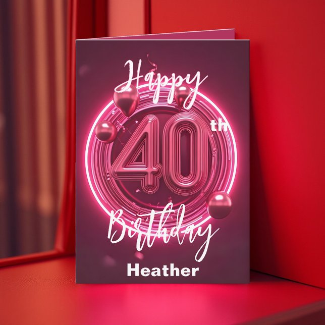 Vibrant Chic Stilvoll Neon Pink 40. Geburtstag Karte (Von Creator hochgeladen)