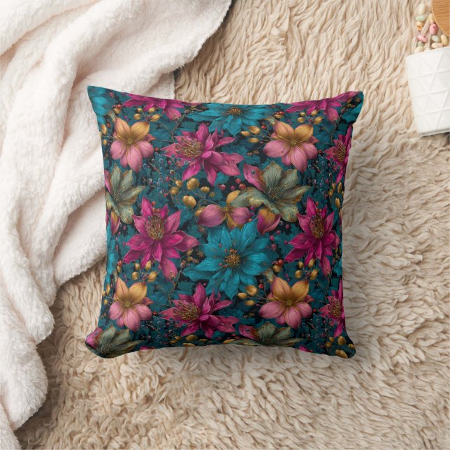 Vibrant Christmas Botanical Fantasy Pattern Kissen (Decke)