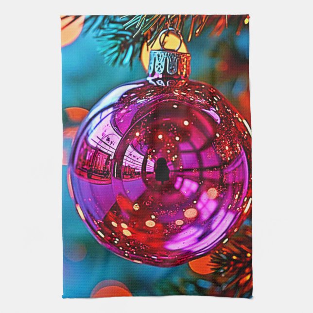 Vibrant Christmas Ornament Sparkle Design Geschirrtuch (Vertikal)
