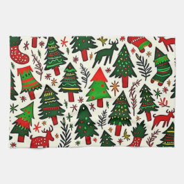 Vibrant Christmas Pattern Art Print Geschirrtuch