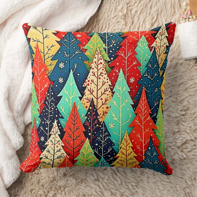 Vibrant Christmas Tree Pattern Art Kissen (Decke)