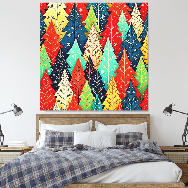 Vibrant Christmas Tree Pattern Art Leinwanddruck (Insitu (Schlafzimmer))