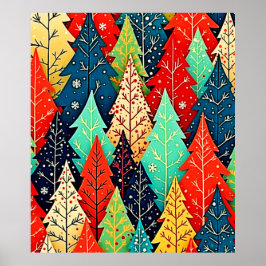Vibrant Christmas Tree Pattern Art Poster