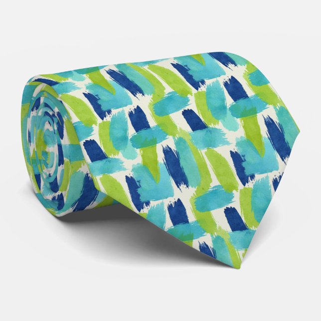 Vibrant Citrus Green and Coastal Blue Abstract Krawatte (Gerollt)