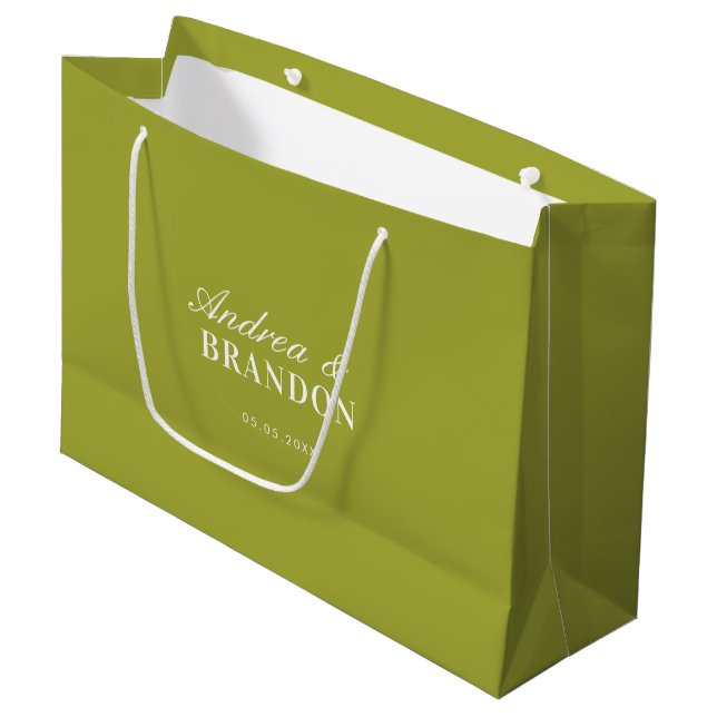 Vibrant Citrus Green Lime Yellow Names Wedding Große Geschenktüte (Vorderseite Schrägansicht)