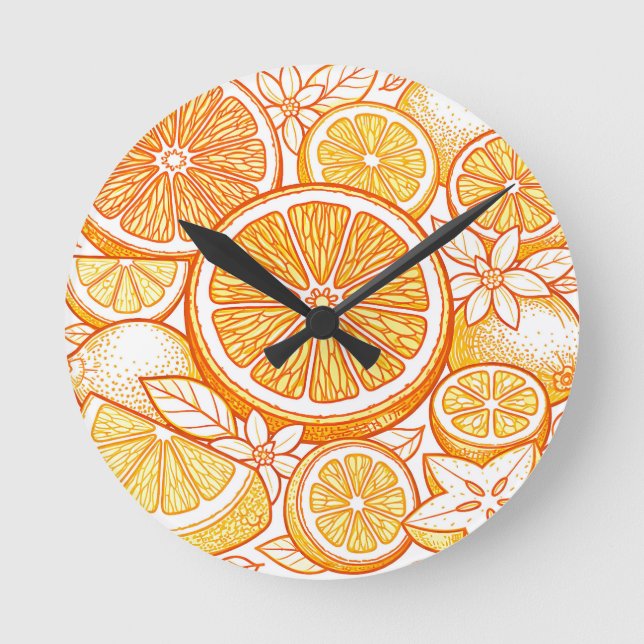 Vibrant Citrus Orange Slice Pattern Runde Wanduhr (Vorderseite)