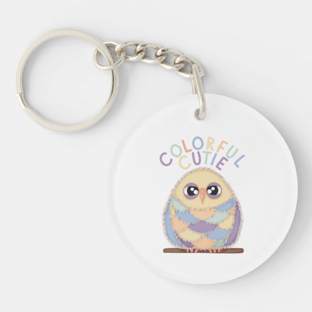 Vibrant Colorful Owl with Text Schlüsselanhänger (Vorderseite)
