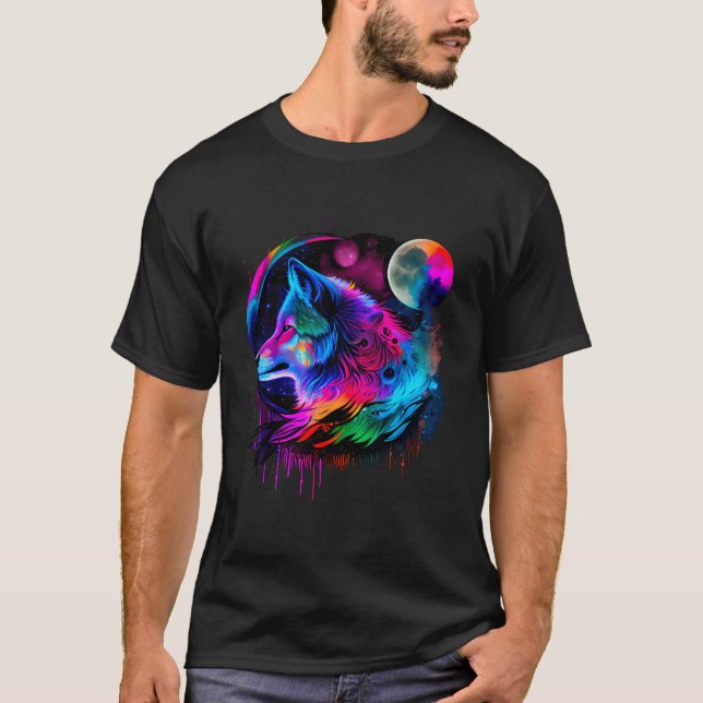 Vibrant Colorful Paint Wolf Face Wilderness T-Shirt (Vorderseite)