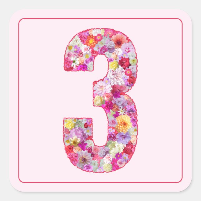 Vibrant Colorful Pink Month Number 3 Quadratischer Aufkleber (Vorderseite)