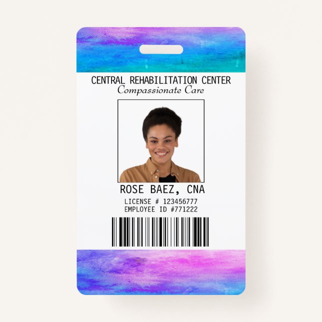 Vibrant Colours Hospital CNA Photo ID Nom Badge (Devant)