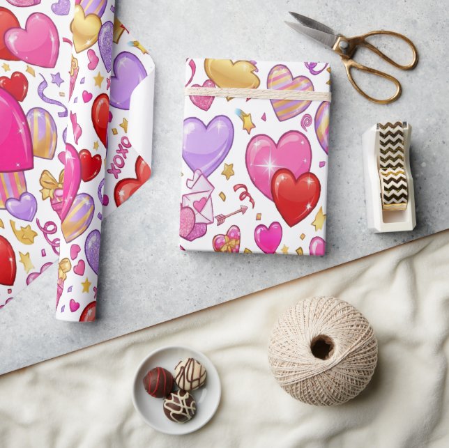 Vibrant Confetti Hearts  Geschenkpapier (Kunsthandwerk)