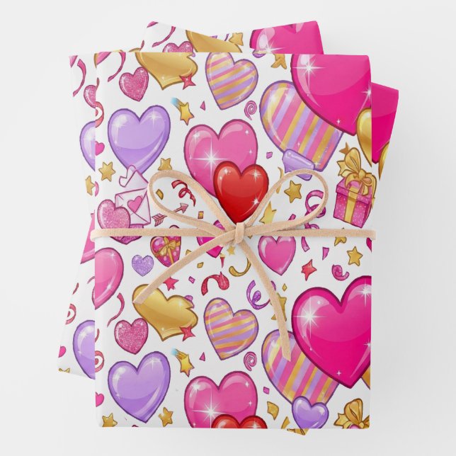 Vibrant Confetti Hearts  Geschenkpapier Set (Beispiel)