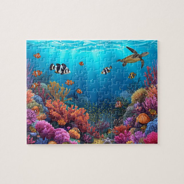 Vibrant Coral Reef Sea Turtle Scene (Horizontal)