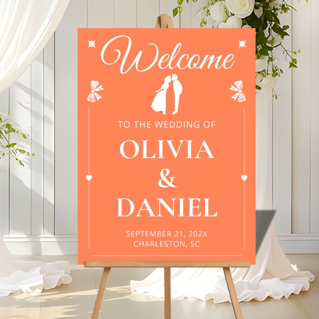 Vibrant Coral Wedding Greeting Sign (Créateur téléchargé)