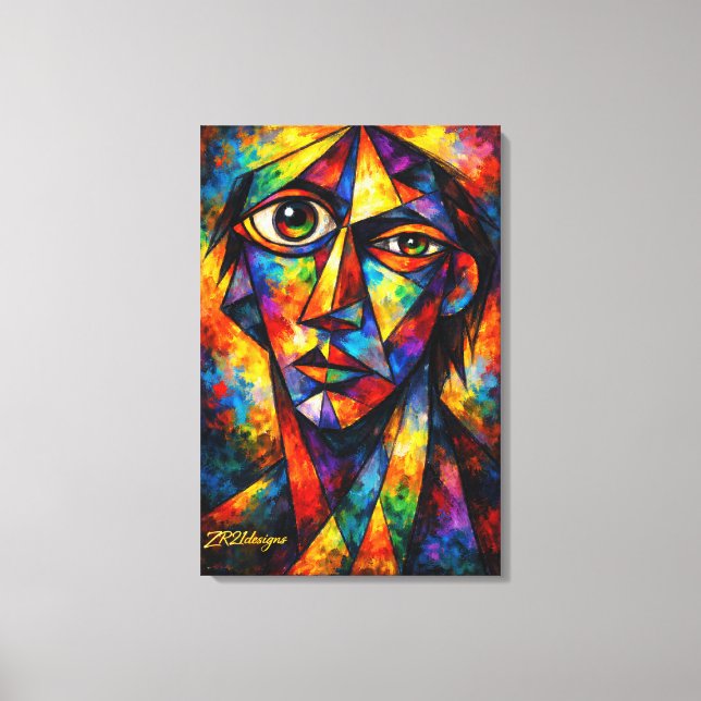 Vibrant Cubist Face Abstract Modern Art Leinwanddruck (Vorderseite)