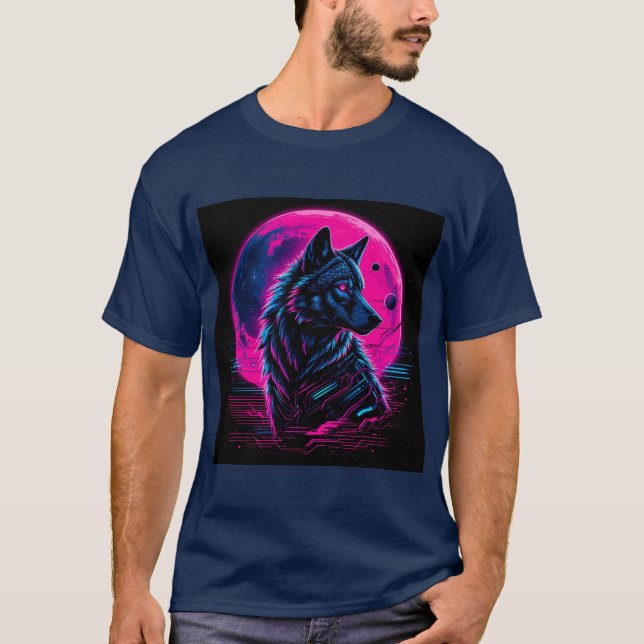 Vibrant Cyberpunk Neon Wolf T-Shirt (Vorderseite)