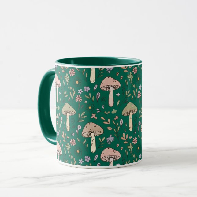Vibrant Deep Emerald Fungi Seamless Pattern Luxury Tasse (Vorderseite Links)