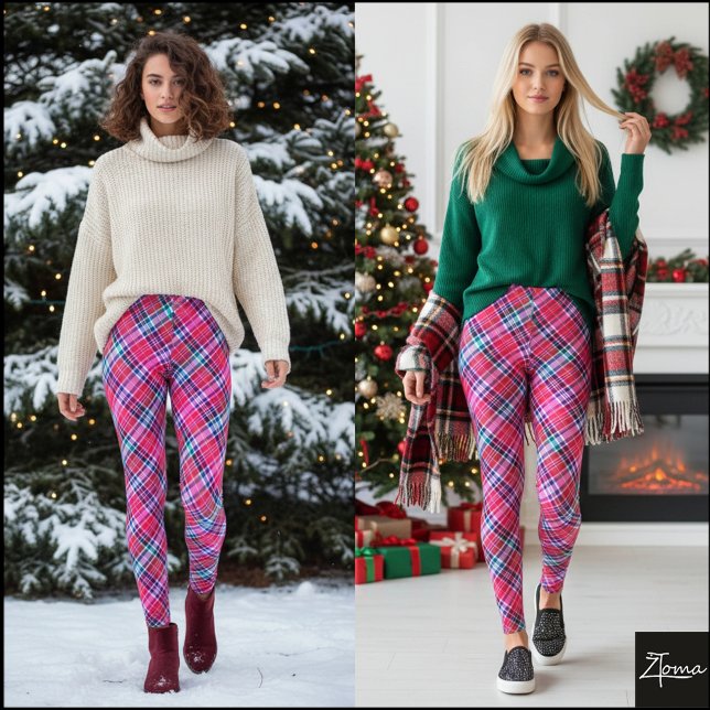 Vibrant Diagonal Pink Magenta Tartan Plaid Leggings (Von Creator hochgeladen)