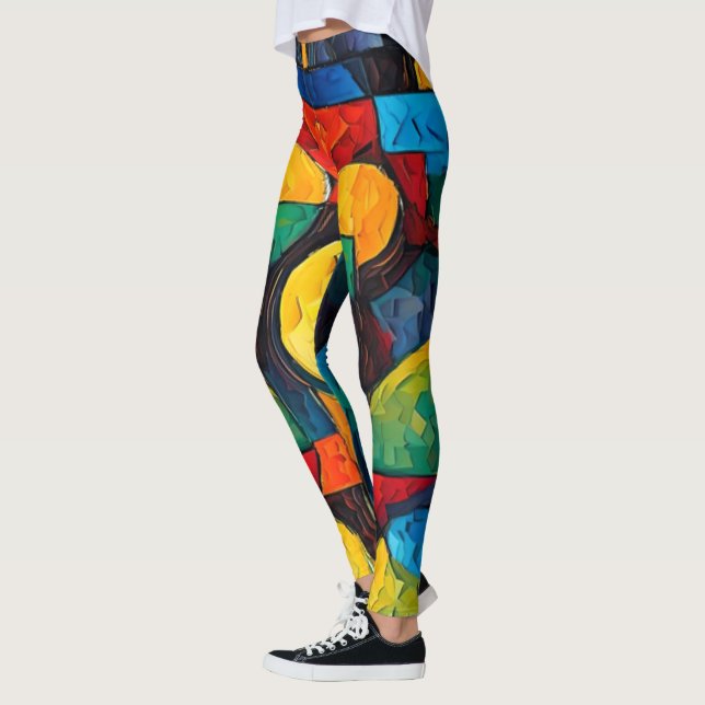 Vibrant Dreams Geometry – Bold Modern Abstract Art Leggings (Links)