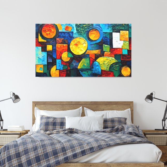 Vibrant Dreams Geometry – Bold Modern Abstract Art Leinwanddruck (Insitu (Schlafzimmer))