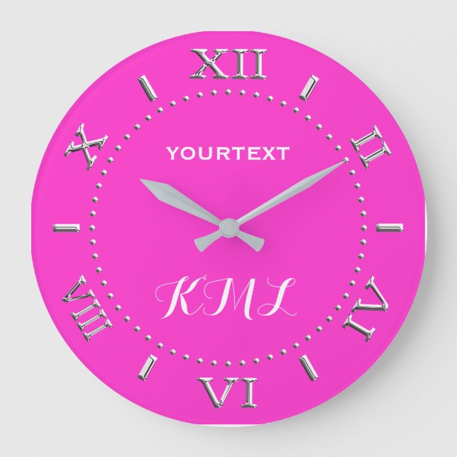 Vibrant Electric Pink Dial to Personalize on a Große Wanduhr (Vorderseite)
