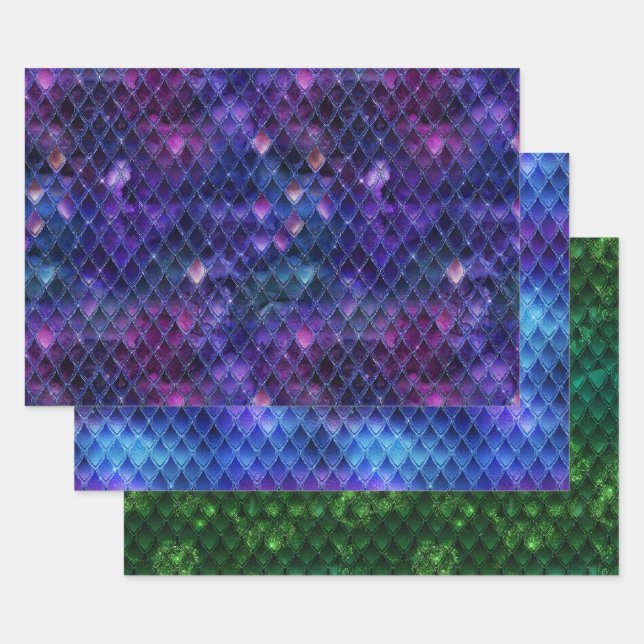 Vibrant Fantasy Dragon Scale Patterns Geschenkpapier Set (Set)