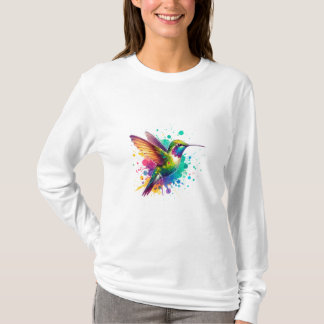 Vibrant Flight – Watercolor Hummingbird Explosion  T-Shirt
