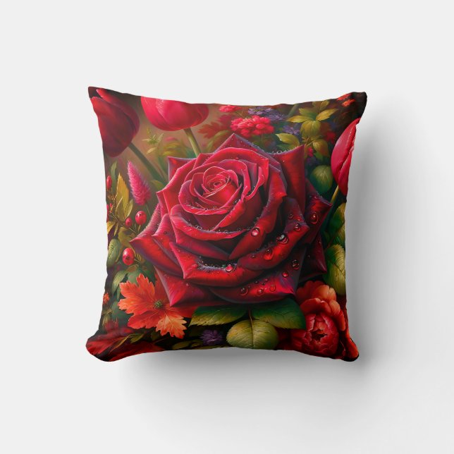 "Vibrant floral Bouquet mit Raindrops Kissen (Vorderseite)