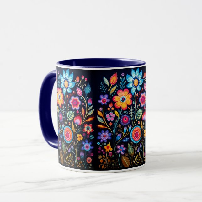 Vibrant Floral Garden Black Ceramic Combo Mug Tasse (Vorderseite Links)