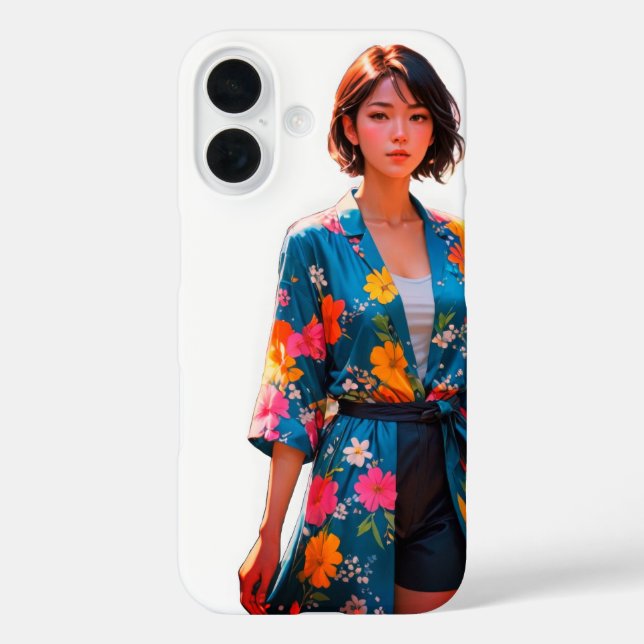 Vibrant floral Kimono iPhone 16 Fall Hülle (Rückseite)