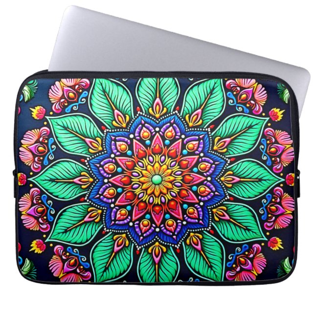 Vibrant Floral Mandala Art Laptopschutzhülle (Vorderseite)