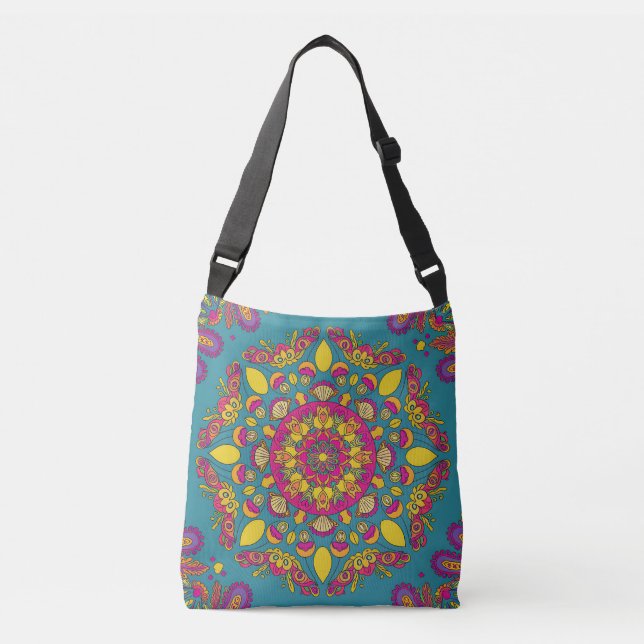 Vibrant Floral Mandala Tragetaschen Mit Langen Trägern (Vorderseite)