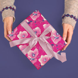 Vibrant Floral Pattern in Pink, White & Royal Blue Geschenkpapier