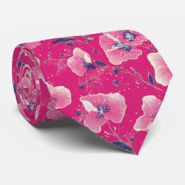 Vibrant Floral Pattern in Pink, White & Royal Blue Krawatte