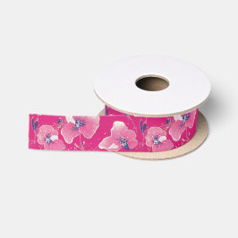 Vibrant Floral Pattern in Pink, White & Royal Blue Satinband