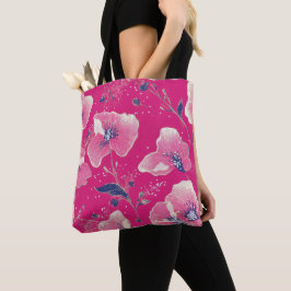 Vibrant Floral Pattern in Pink, White & Royal Blue Tasche