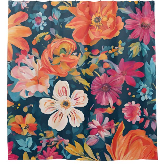 Vibrant florale Grafik Duschvorhang (Vorderseite)
