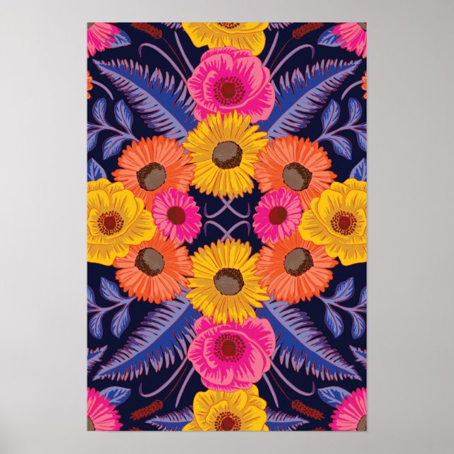 Vibrant Flowers & Ferns Poster (Vorne)