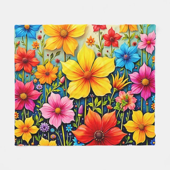 Vibrant Flowers: Garden of Joy Art Fleecedecke (Vorderseite (Horizontal))