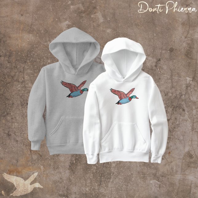 Vibrant Flying Duck Illustration Hoodie (Von Creator hochgeladen)