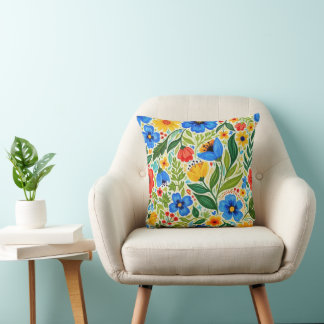 Vibrant Folk Art Floral Meadow Kissen