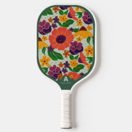 Vibrant Garden Floral Pattern Pickleball Paddle