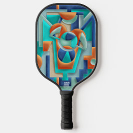Vibrant Geometric Abstract in Orange and Teal Pickleball Schläger