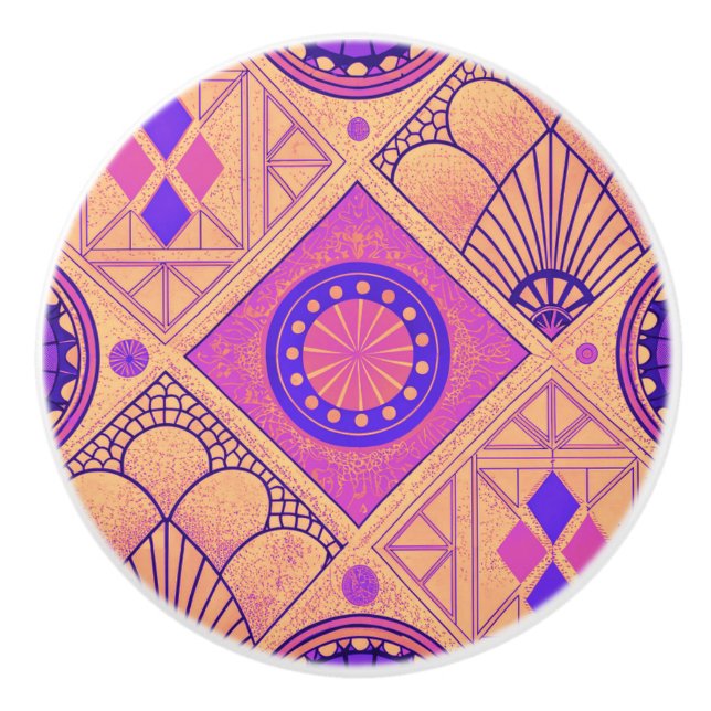 Vibrant Geometric Art Deco Keramikknauf (Vorderseite)