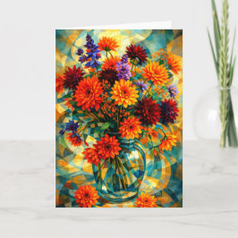 Vibrant Geometric Dahlia Bouquet Karte